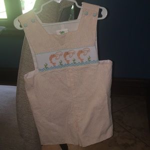 orange and white striped smocked boys outfit